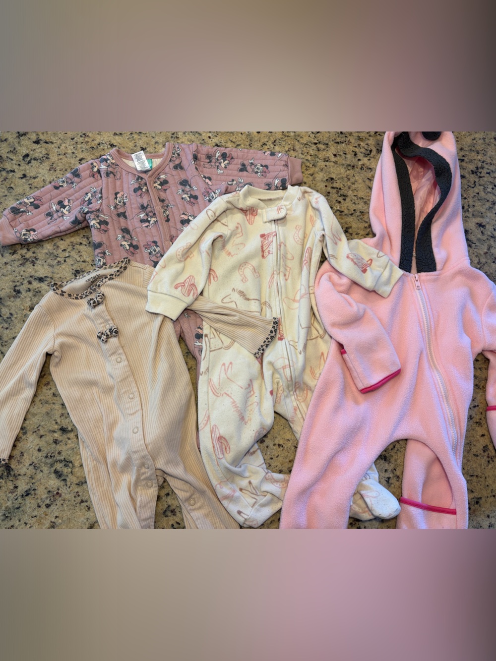 Lot of 4 baby girls size 6-9 months fall/winter pajamas